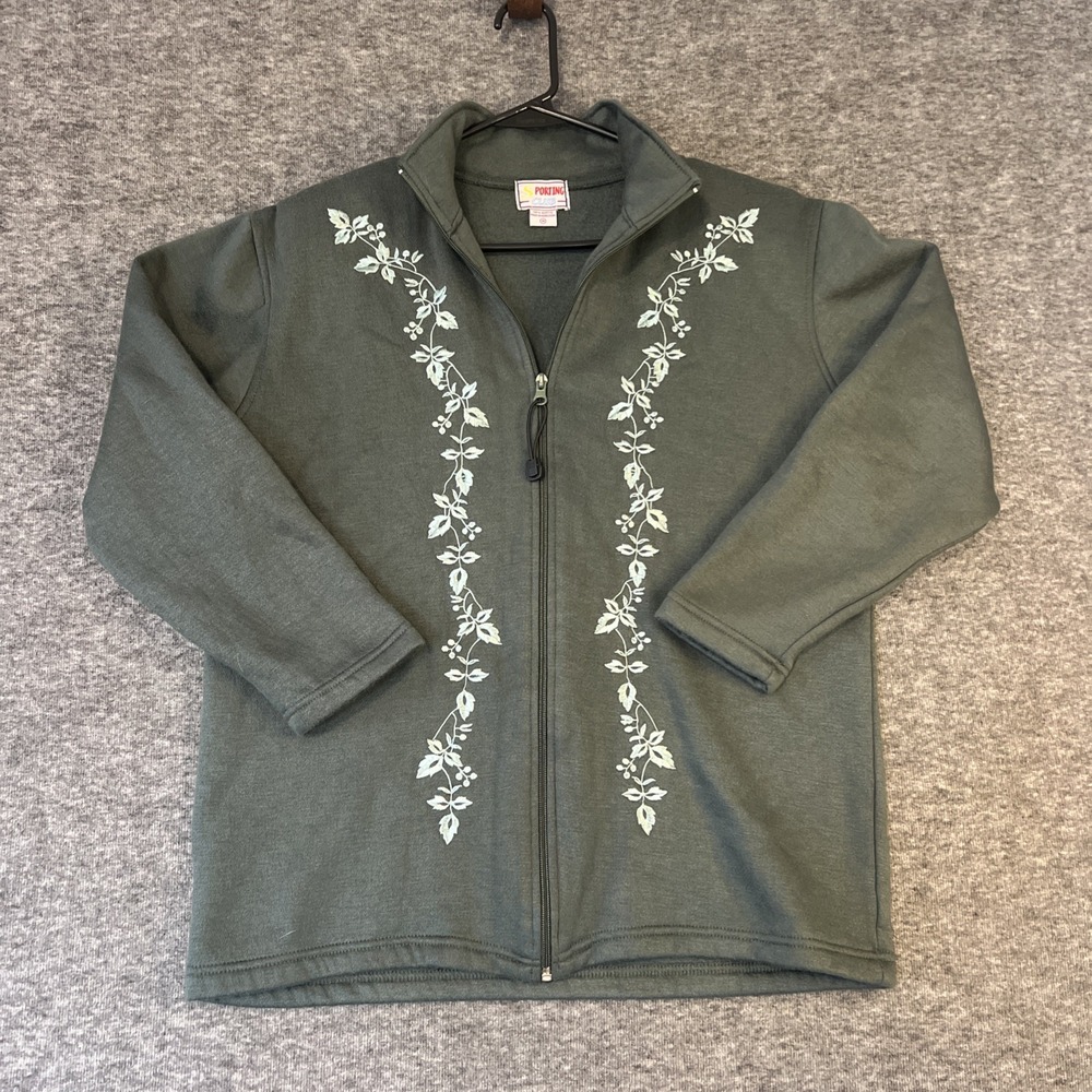 Vintage Sporting Club Womens Med Fleece Green Full Zip Jacket‎ Hong Kong Floral